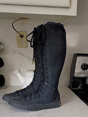 Converse Black Knee-High Lace-Up Canvas Boots